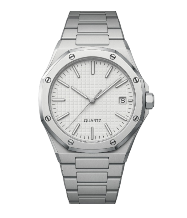 Calenzio Ligne - Silver Case and Bracelet, White Dial - MEN