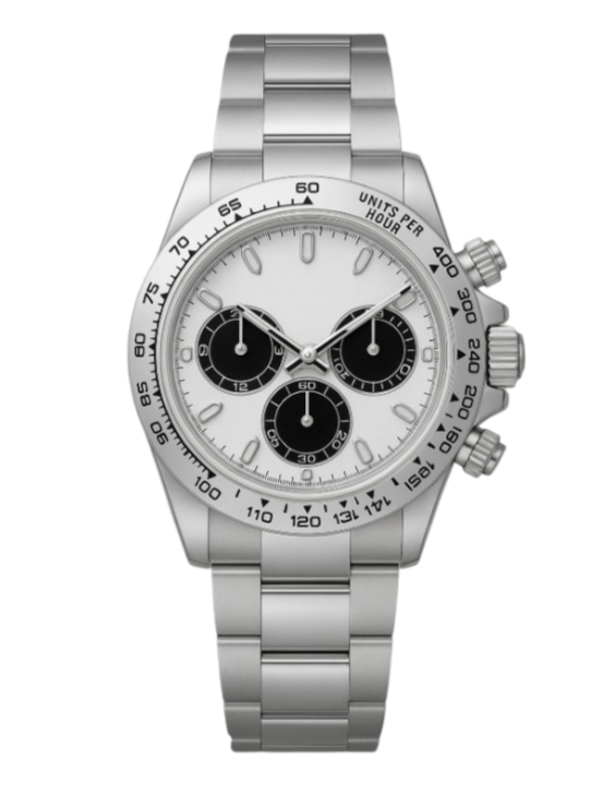 Calenzio Aurex - White Dial, Silver Case and Bracelet, Chronographic Lay-out - MEN