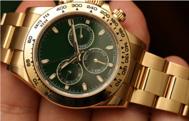 Calenzio Aurex - Green Dial, Gold Case and Bracelet, Chronographic Layout - MEN