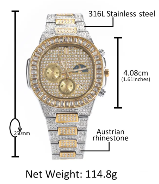 Calenzio Prestige - Diamond-set Case, Gold Dial - MEN