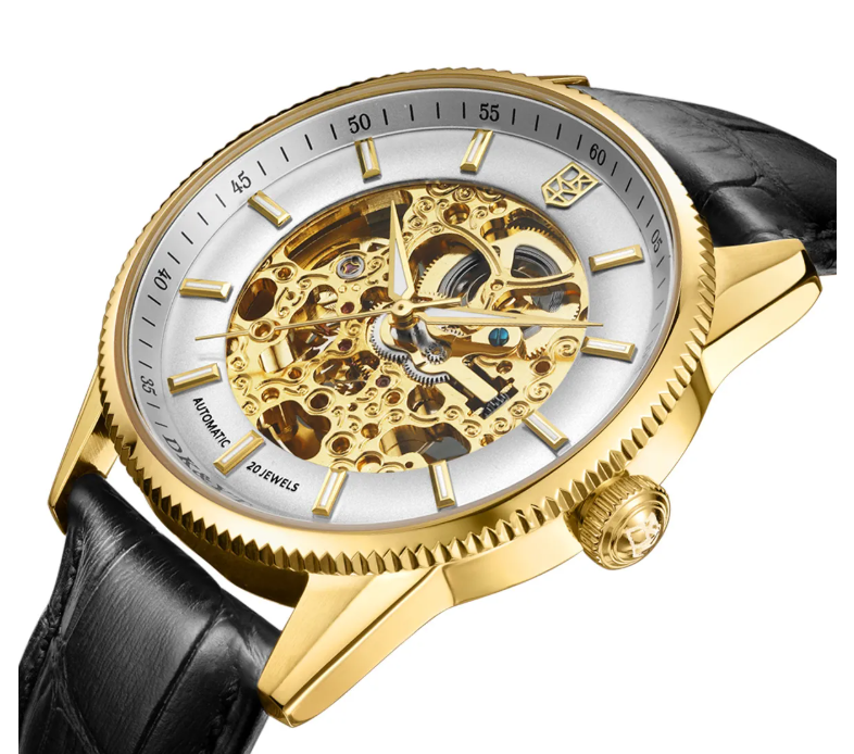 Calenzio Ossatura - Skeleton Movement, Gold Dial, Leather Strap - MEN