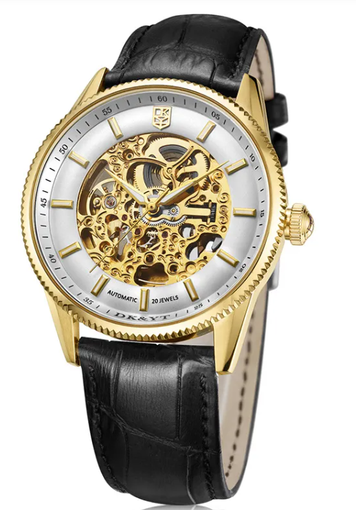 Calenzio Ossatura - Skeleton Movement, Gold Dial, Leather Strap - MEN
