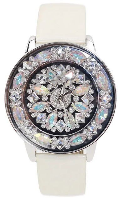 Calenzia Violaire - Iridescent Crystal Dial, Silver Case, Ivory Leather Strap - FEMALE