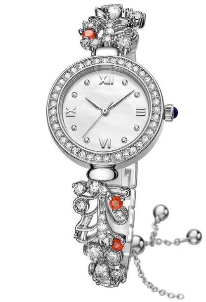 Calenzia Esmeréa - White Dial, Silver Bezel, Gemstone Bracelet - FEMALE