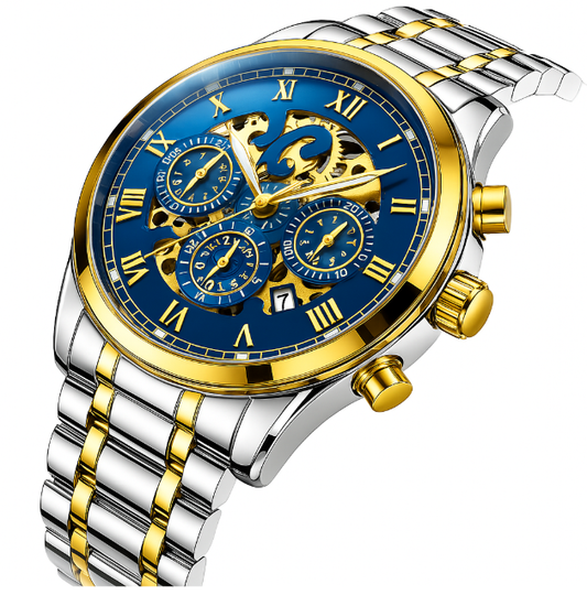 Calenzio Oro - Gold and Silver Case, Blue Dial - MEN