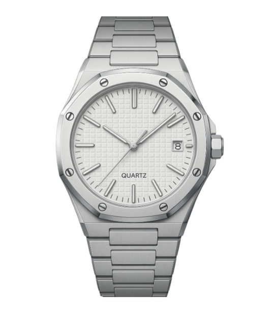 Calenzio Ligne - Silver Case and Bracelet, White Dial - MEN