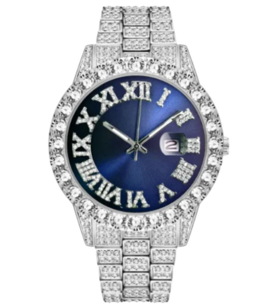 Calenzio Brillante - Diamond-set Case, Blue Dial, Silver Strap - MEN