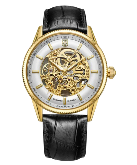 Calenzio Ossatura - Skeleton Movement, Gold Dial, Leather Strap - MEN