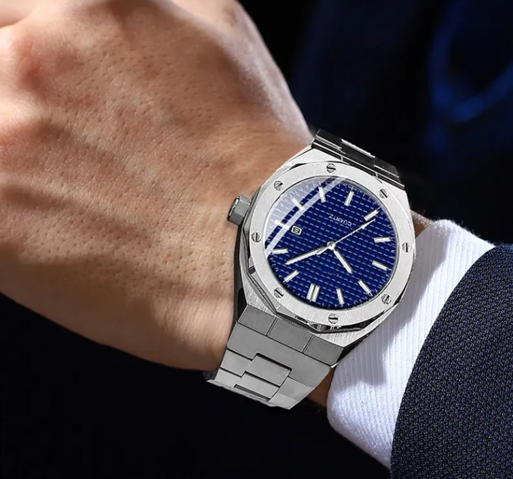 Calenzio Ligne - Silver Case and Bracelet, Blue Dial - MEN
