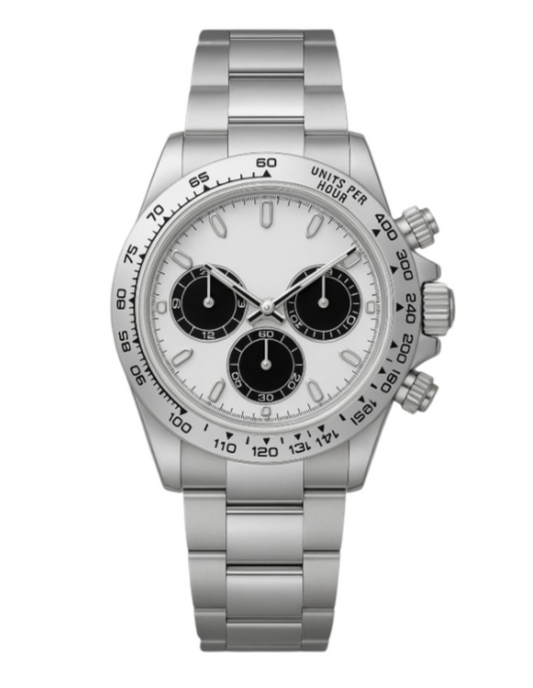 Calenzio Aurex - White Dial, Silver Case and Bracelet, Chronographic Lay-out - MEN