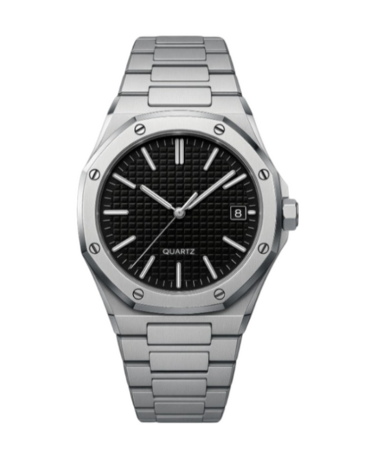 Calenzio Ligne - Silver Case and Bracelet, Black Dial - MEN